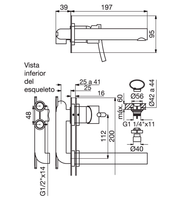 Griferia Canilla Lavatorio Monocomando Pared Bano Libby FV 0206 39 DISCONTINUADO Merlino