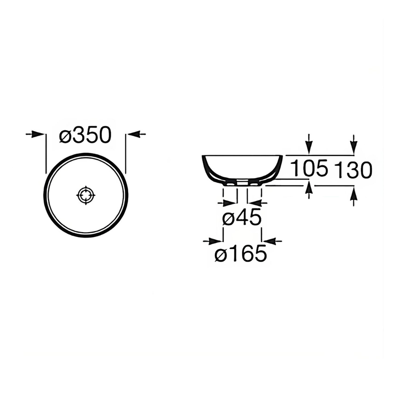 Bacha-sobre-poner-Baño-Optica-Round-Roca-35cm-blanco-medidas