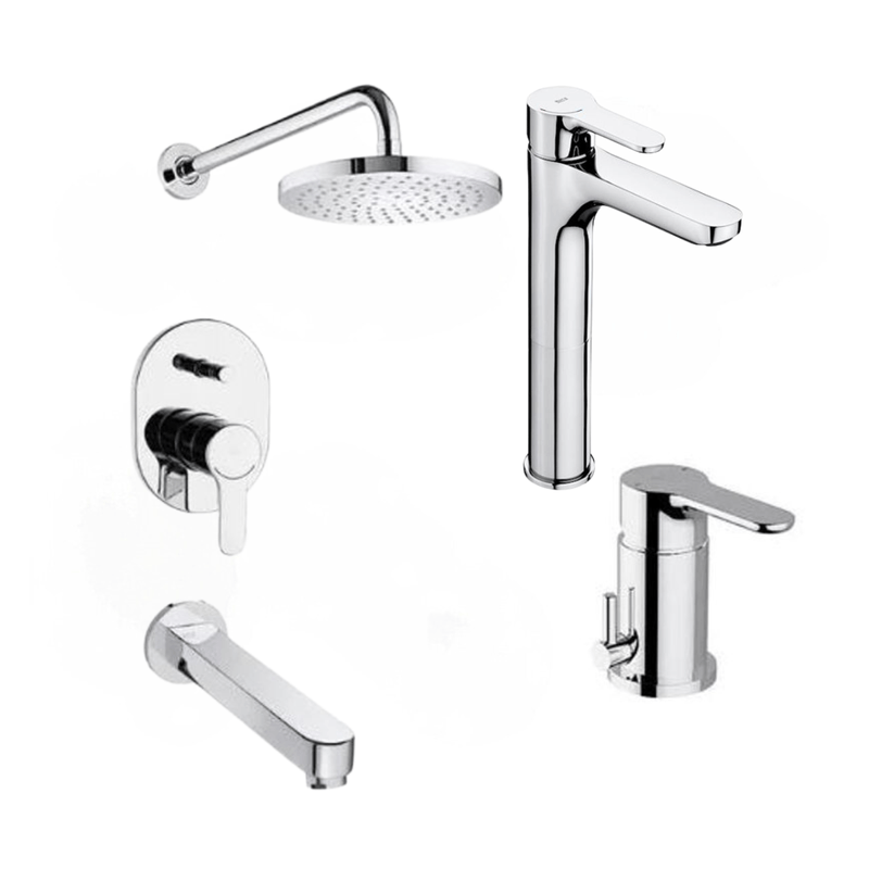 Combo-Baño-Griferia-Monocomando-L20-Roca-Lavatorio-Alto-Bidet-Ducha